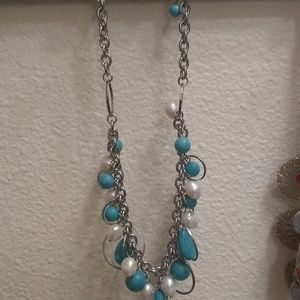 Turquoise silver pearl necklace